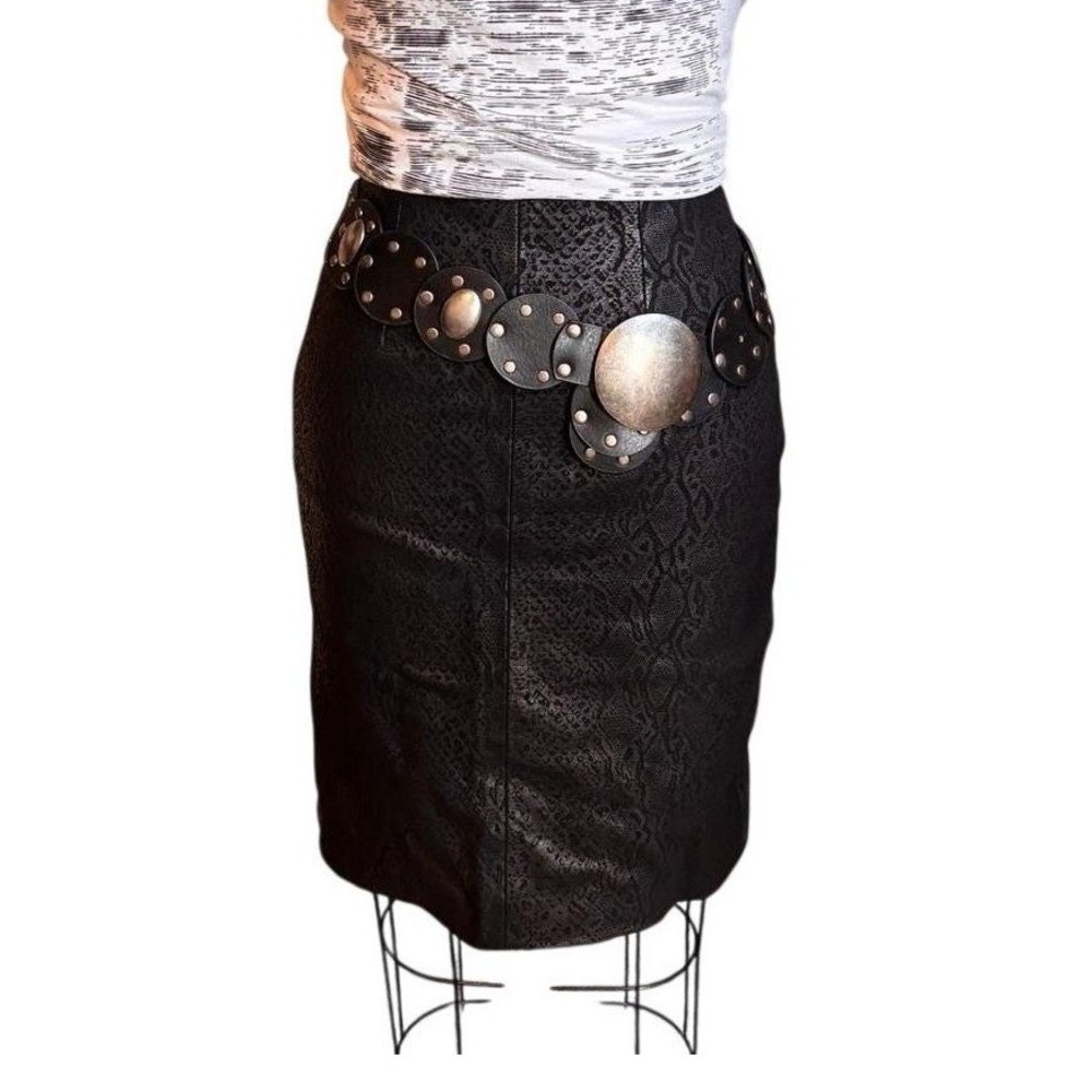 Italian Genuine Leather Snake Pencil Skirt Black Size 4 High Waist Vera Pelle